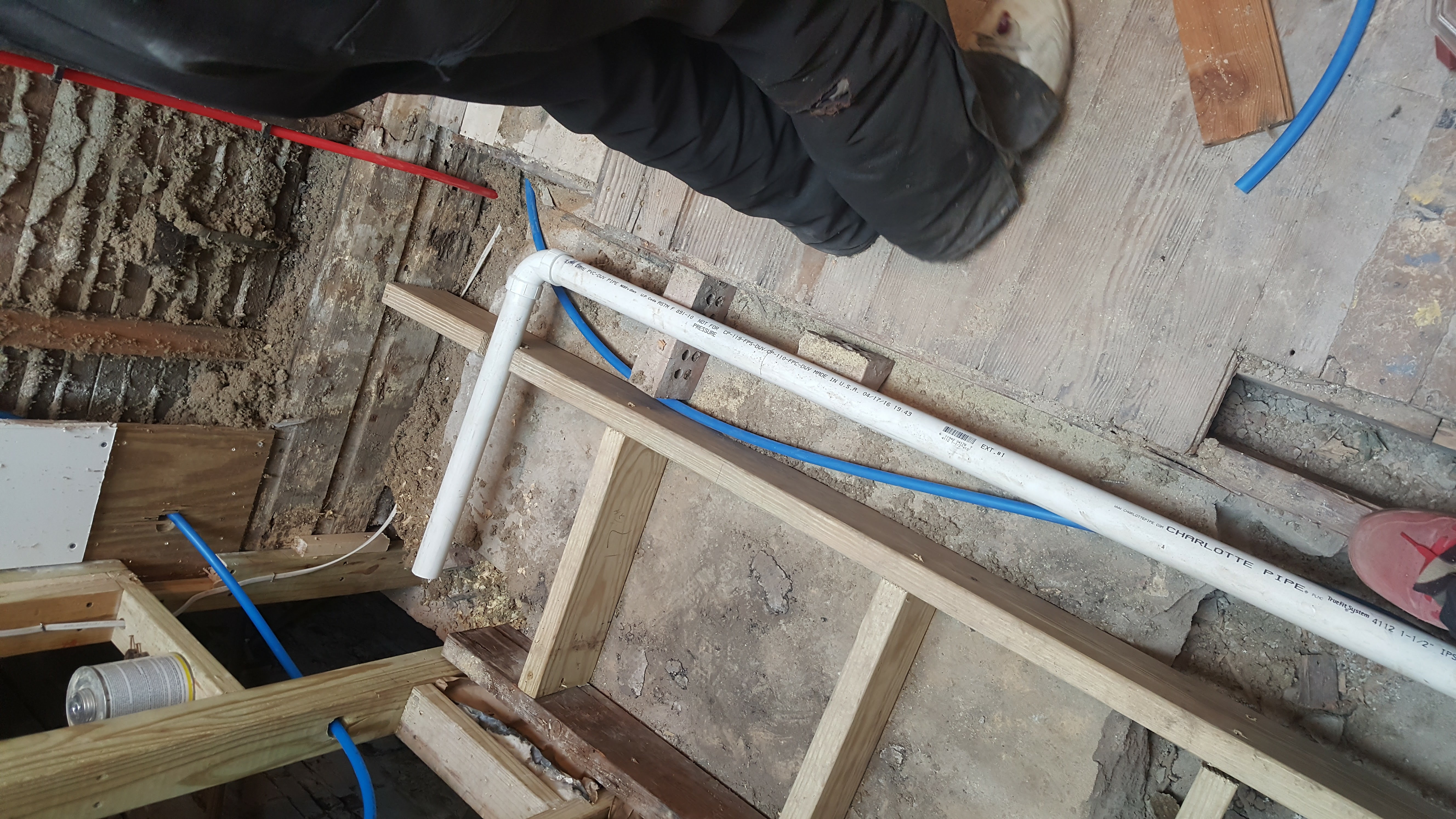 water lines laid down to the flooring